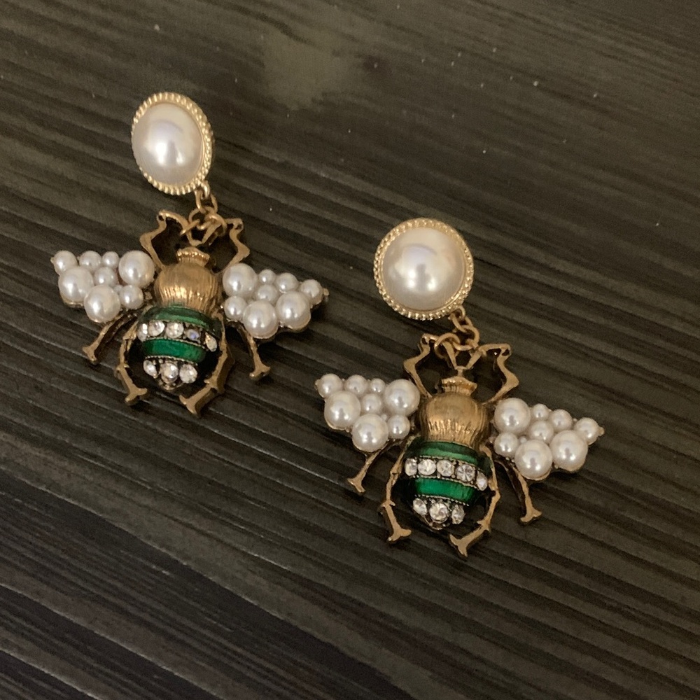 Elegant Gold and Green Bee Earrings